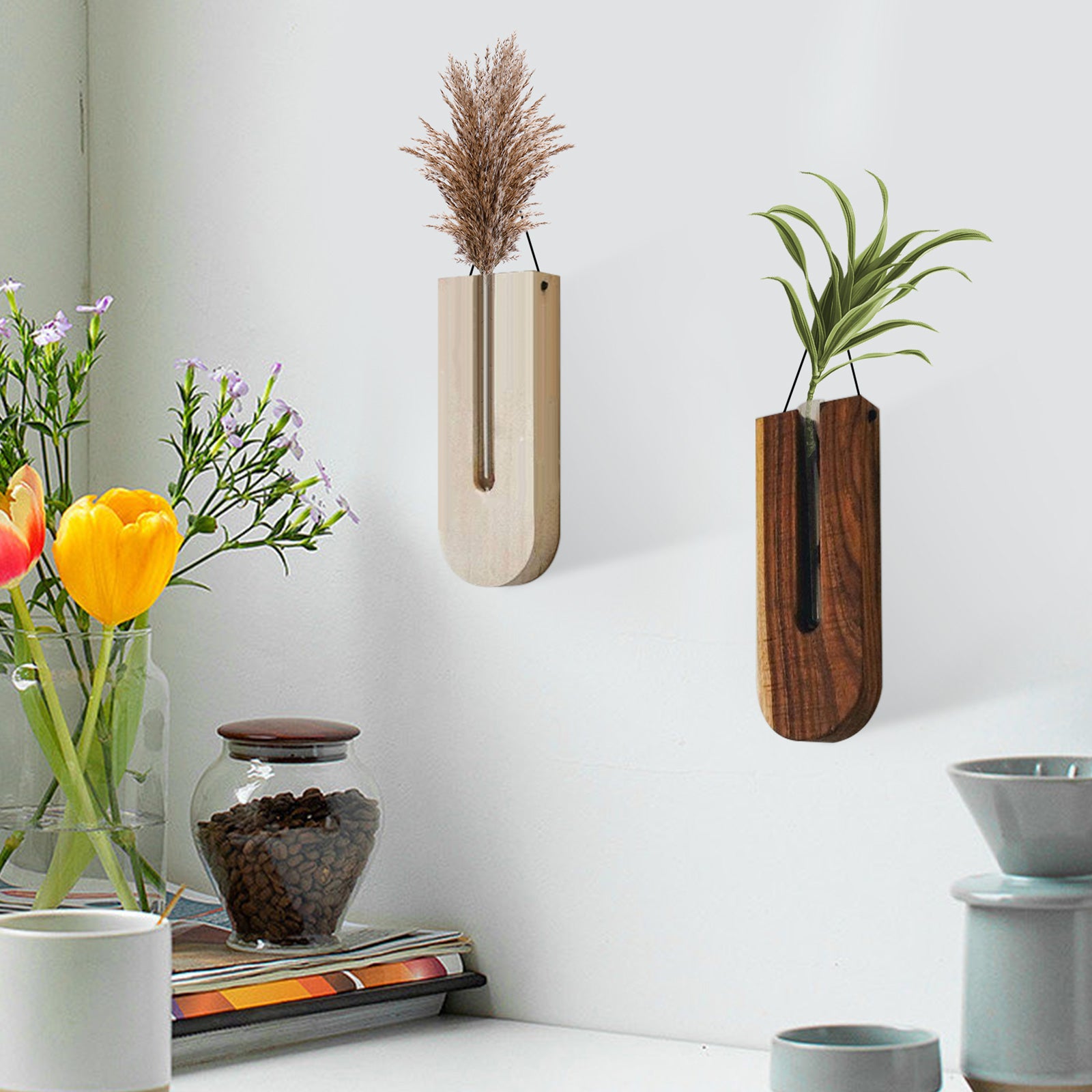 Wooden Wall Hanging Planter Vase